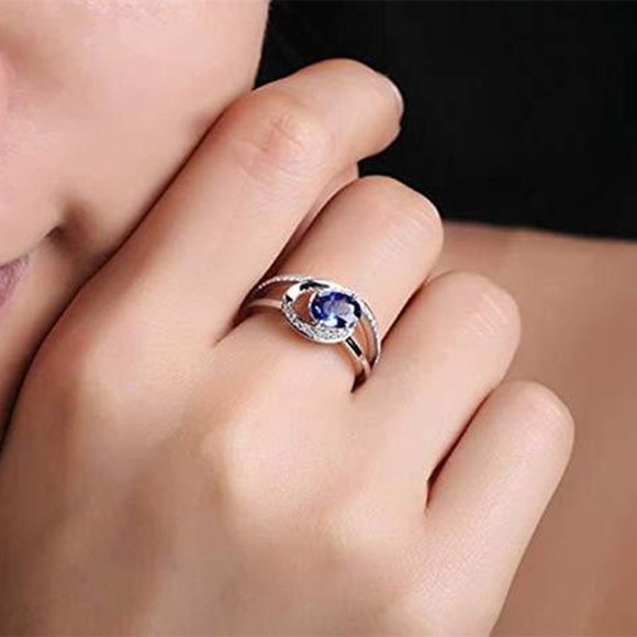 Design Double Layer Oval Royal Blue Stones Fashion Ring for Women, EVGG1199 - Picture 2 of 4